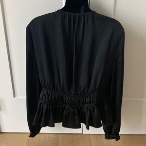 TOMMY Hilfiger Chic Black Blouse with Ruffle Waist & shoulder Accents